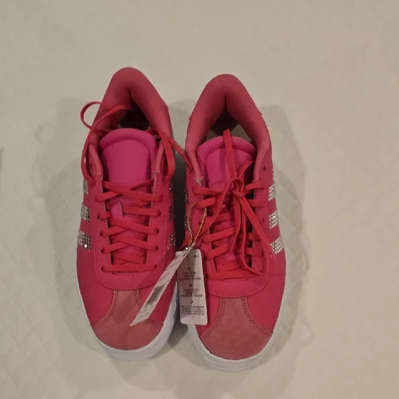 adidas Pink Platform Sneakers with Crystal Three-Stripes - Picture 5 of 5